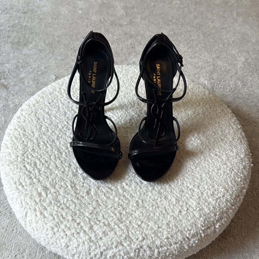 Saint Laurent Glossy Black Cassandra YSL Logo Sandal (Women) - Picture 4 of 8